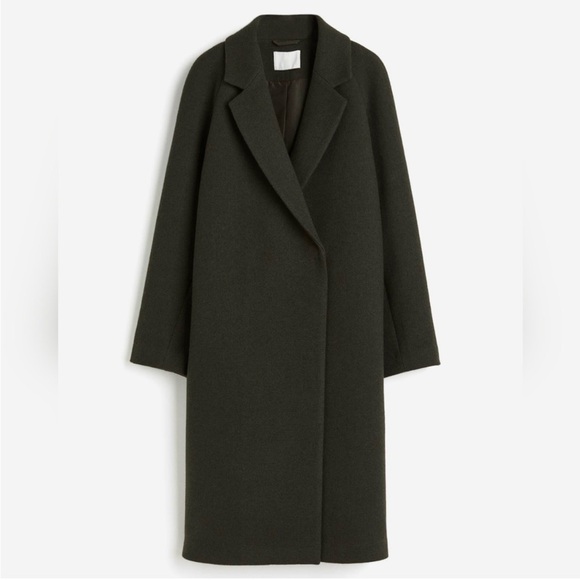 H&M Jackets & Blazers - H&M Dark Olive Wool Blend Long Coat